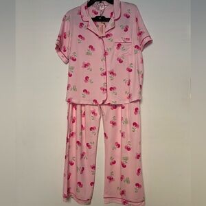 Juicy Couture Cherry “Juicy” Pink Notch Collar Pajama Set XL